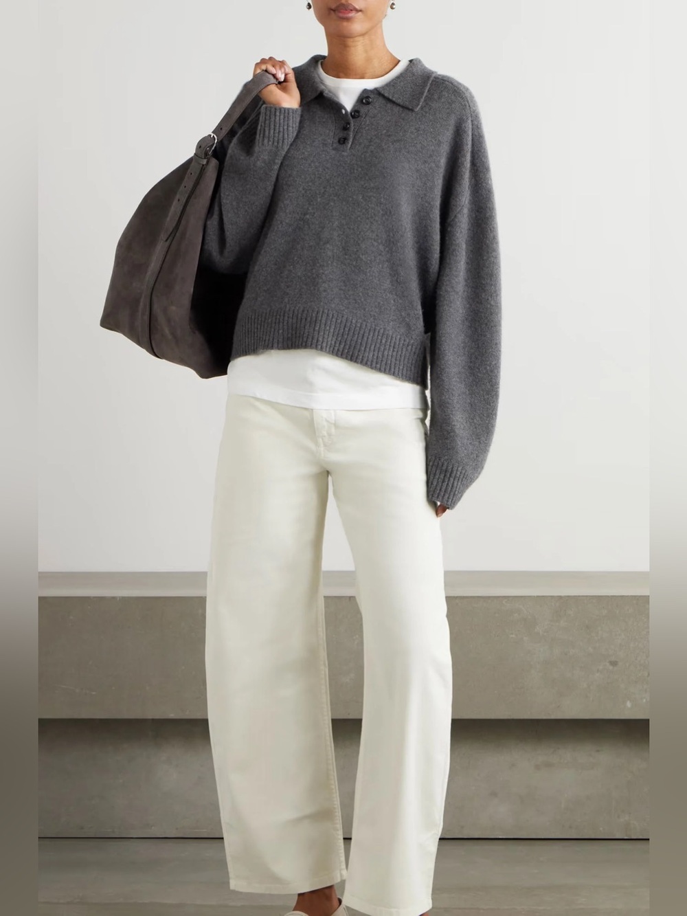 Loulou Studio Homere Medium Dark Grey Cashmere Polo Sweater